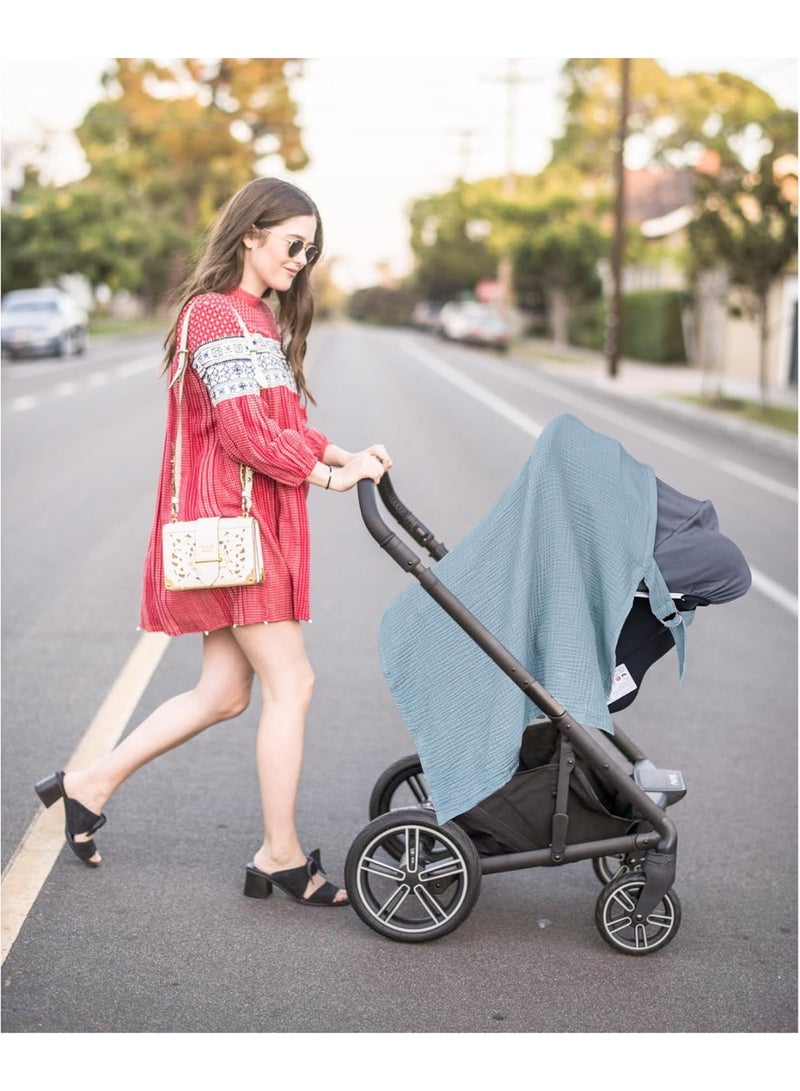 Breastfeeding care cover - 360° all-round breastfeeding care shawl, specially designed for new mothers. It is a lightweight and soft cotton breastfeeding scarf-style wrap that can adjust the neckline. It is breathable and privacy-friendly, suitable for wearing during breastfeeding. (Blue) - Image 5